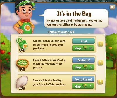 farmville 2 holiday stocking: itâ€™s in the bag tasks