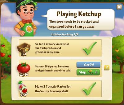 farmville 2 holiday stocking: playing ketchup tasks