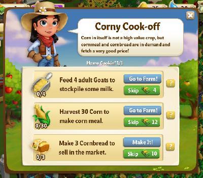 farmville 2 home cookin: corny cook off tasks