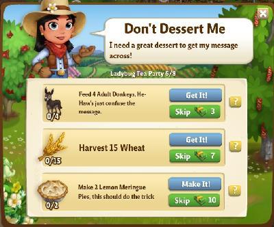 farmville 2 ladybug tea party: don't dessert me tasks