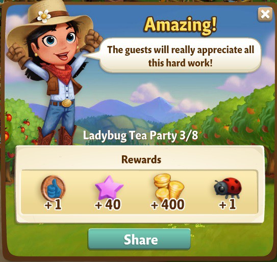 farmville 2 ladybug tea party: tidy tea rewards, bonus