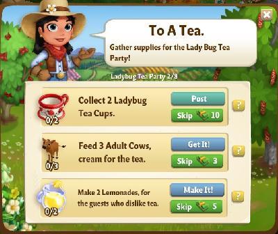 farmville 2 ladybug tea party: to a tea tasks