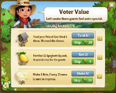 farmville 2 ladybug tea party: voter value tasks