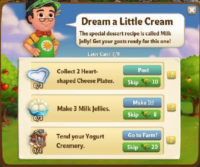 farmville 2 later cater: dream a little cream tasks