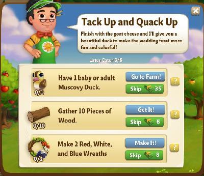 farmville 2 later cater: tack up and quack up tasks