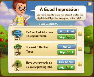 farmville 2 mayor may not: a good impression tasks
