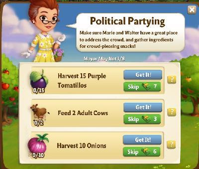 farmville 2 mayor may not: political partying tasks