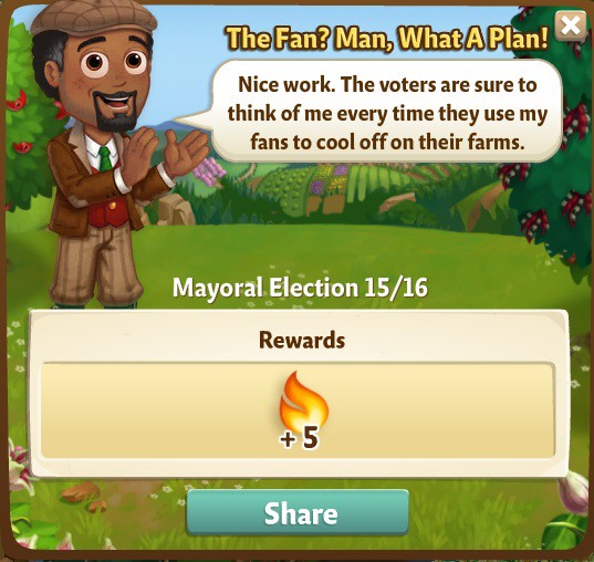 farmville 2 mayoral election: a fan in the hand rewards, bonus
