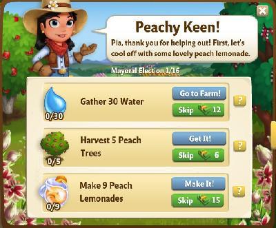 farmville 2 mayoral election: peachy keen tasks