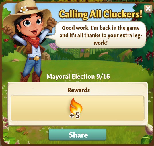 farmville 2 mayoral election: team marie for the win rewards, bonus
