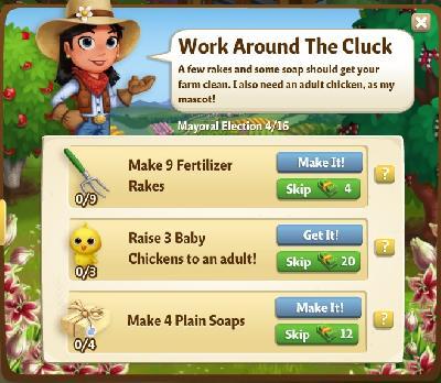 farmville 2 mayoral election: work around the cluck tasks