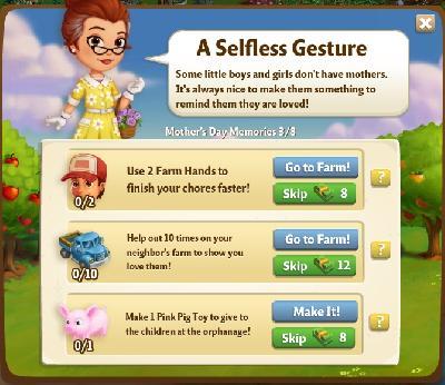 farmville 2 mother's day memories: a selfless gesture tasks