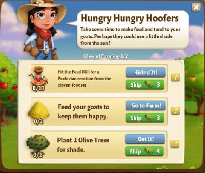 farmville 2 olive of farming: hungry hungry hoofers tasks