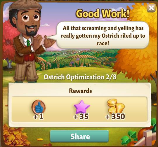 farmville 2 ostrich optimization: ostrich cheer squad rewards, bonus