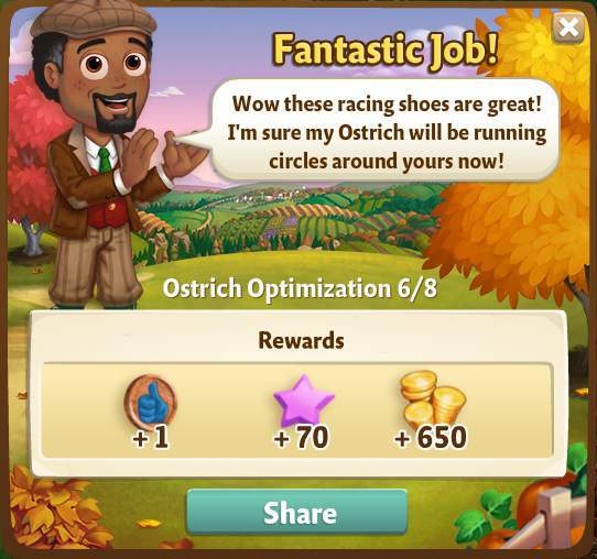 farmville 2 ostrich optimization: ostrich foot wear rewards, bonus