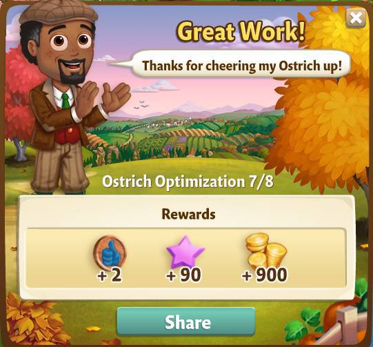farmville 2 ostrich optimization: ostrich play date rewards, bonus