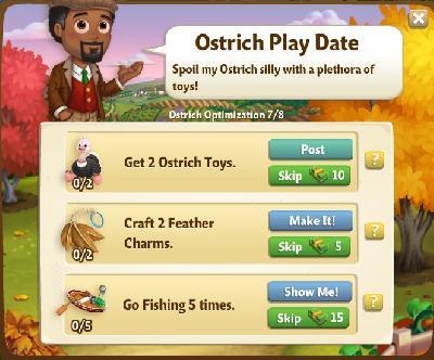 farmville 2 ostrich optimization: ostrich play date tasks