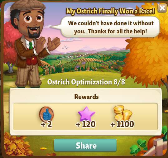 farmville 2 ostrich optimization: ostrich race time rewards, bonus
