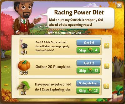 farmville 2 ostrich optimization: racing power diet tasks