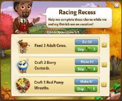 farmville 2 ostrich optimization: racing recess tasks