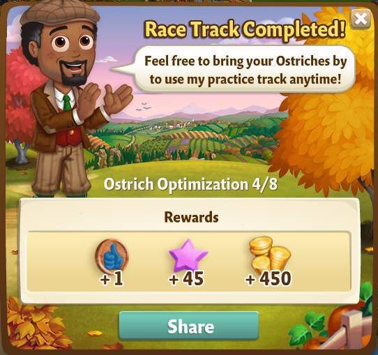 farmville 2 ostrich optimization: racing rehearsals rewards, bonus