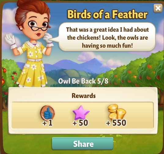 farmville 2 owl be back: a friend in need rewards, bonus