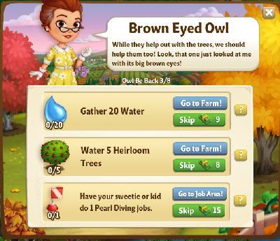 farmville 2 owl be back: brown eyed owl tasks