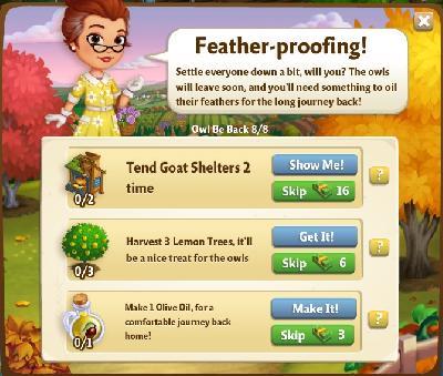farmville 2 owl be back: feather-proofing tasks