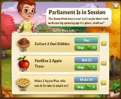 farmville 2 owl be back: parliament is in session tasks