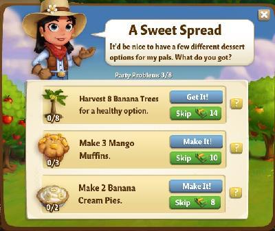 farmville 2 party problems: a sweet spread tasks