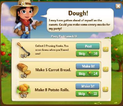 farmville 2 party problems: dough tasks