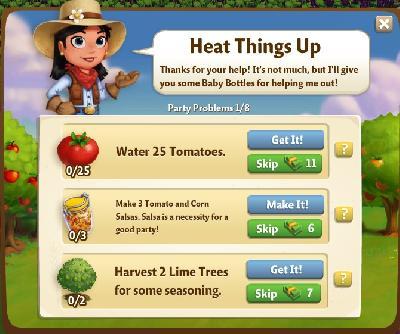 farmville 2 party problems: heat things up tasks