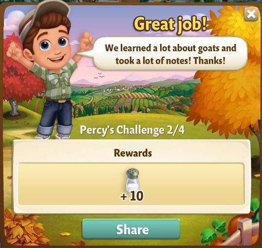 farmville 2 percy s challenge: hairy otter and the goat grumble rewards, bonus