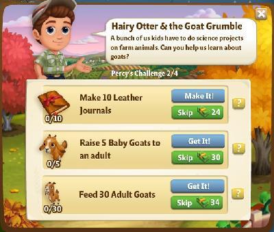 farmville 2 percy s challenge: hairy otter and the goat grumble tasks