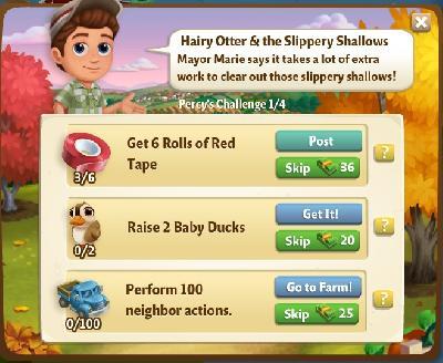 farmville 2 percy s challenge: hairy otter and the slippery shallows tasks