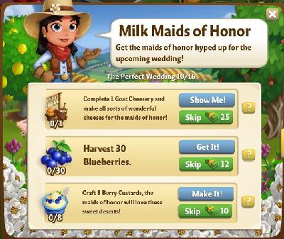farmville 2 the perfect wedding: milk maids of honor tasks