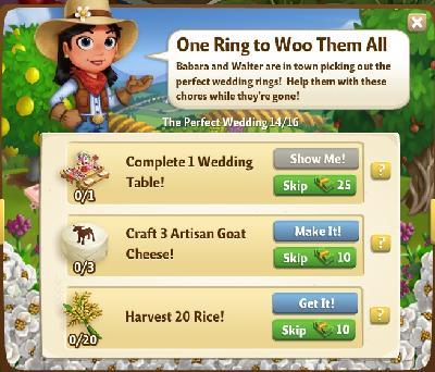 farmville 2 the perfct wedding: one ring to woo them all tasks