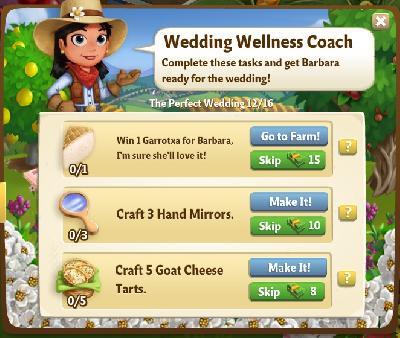 farmville 2 the perfct wedding: wedding wellness coach tasks