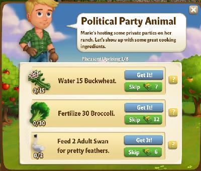 farmville 2 pheasant uprising: political party animal tasks