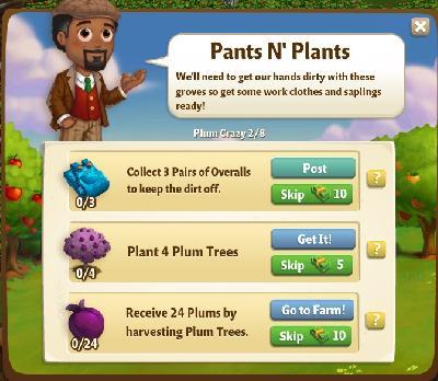 farmville 2 plum crazy: pants n plants tasks