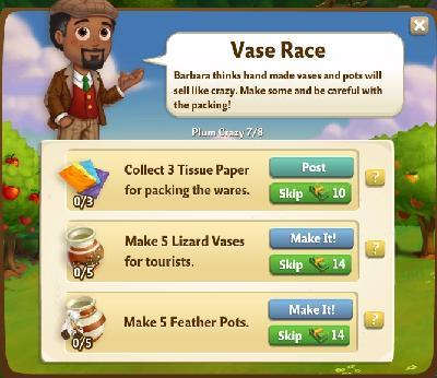 farmville 2 plum crazy: vase race tasks
