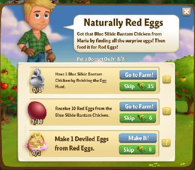 farmville 2 put a bonnet on it: naturally red eggs tasks