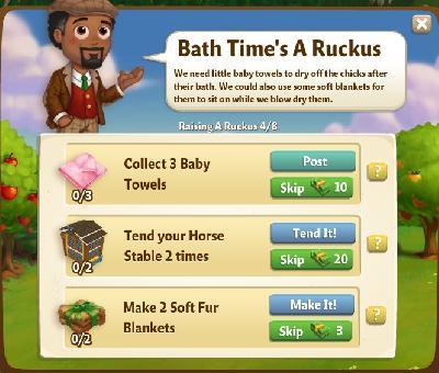 farmville 2 raising a ruckus: bath time's a ruckus tasks