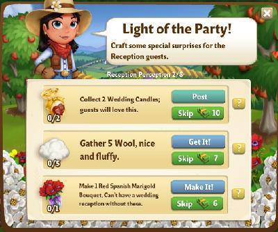 farmville 2 reception perception: light of the party tasks