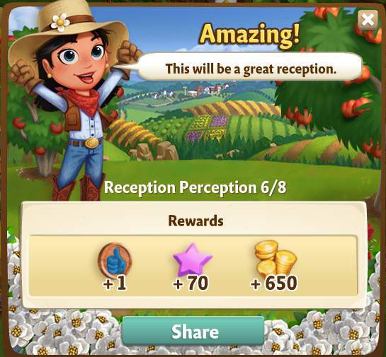 farmville 2 reception perception: setting the mood rewards, bonus