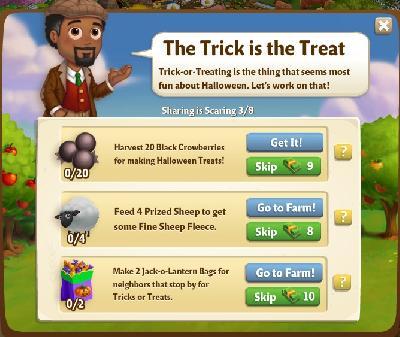 farmville 2 sharing is scaring: the trick is the treat tasks
