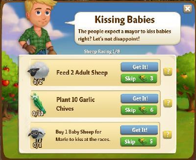 farmville 2 sheep racing: kissing babies tasks