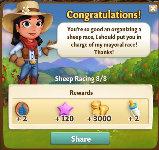 farmville 2 sheep racing: who loves you baby rewards, bonus