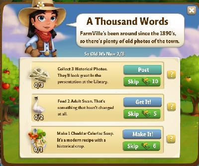 farmville 2 so old it's new: a thousand words tasks
