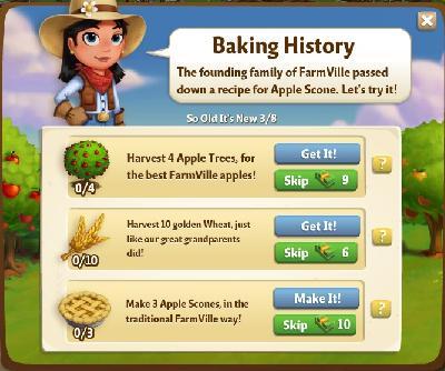 farmville 2 so old it's new: baking history tasks